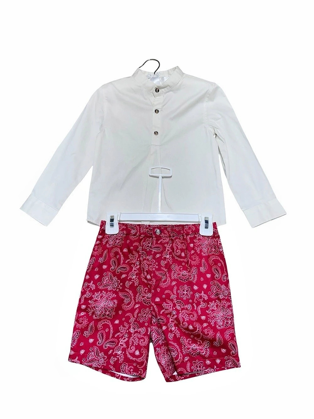 NWT Edgell Collection Boys Size 6 Beige Shirt Red Paisley Shorts Outfit Set $58